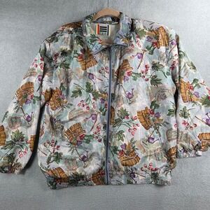 EVR Silk Bomber Jacket Womens Medium Multi-Color Vintage Garden Print Full Zip